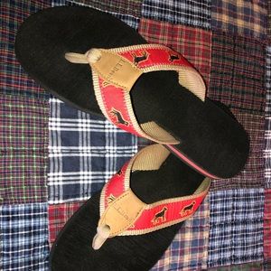 LL Bean Flip Flops black lab dogs red